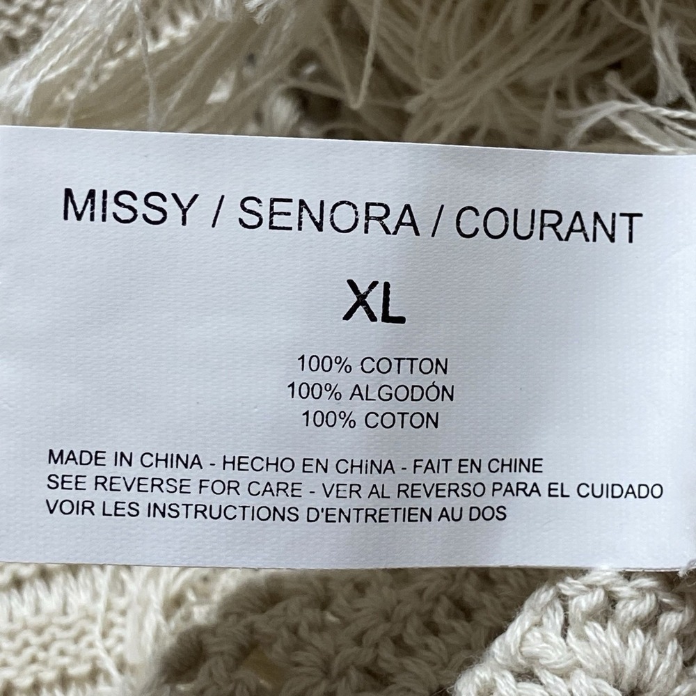 Nine West Cream Crochet Fringe Sweater Women's XL Boho Chic Fairy Grunge Coastal - Picture 12 of 16